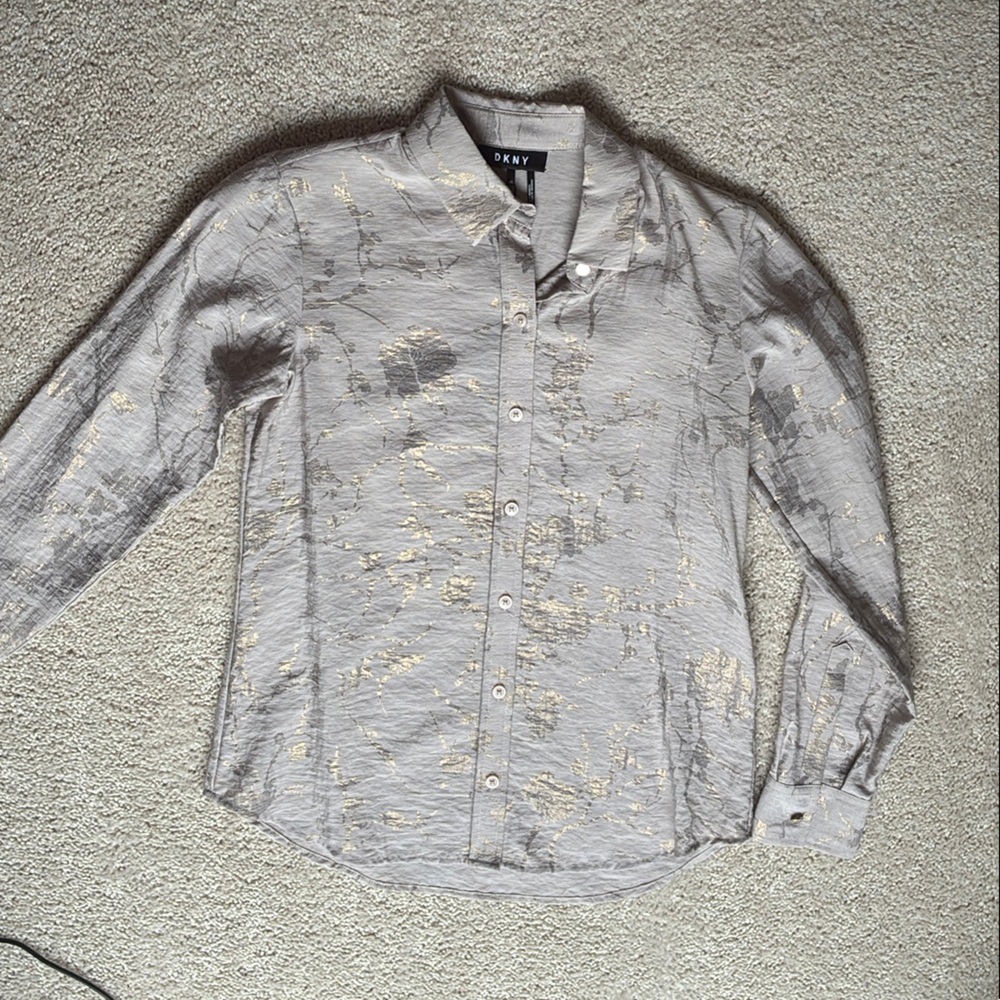DKNY Gray and Gold Women's Blouse